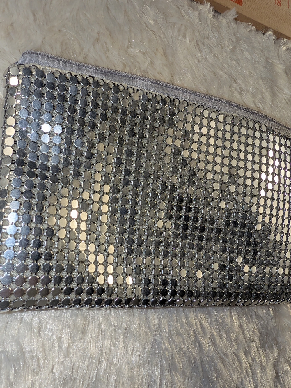 Silver Sequin Zip Clutch - Sleek Metallic Wristlet